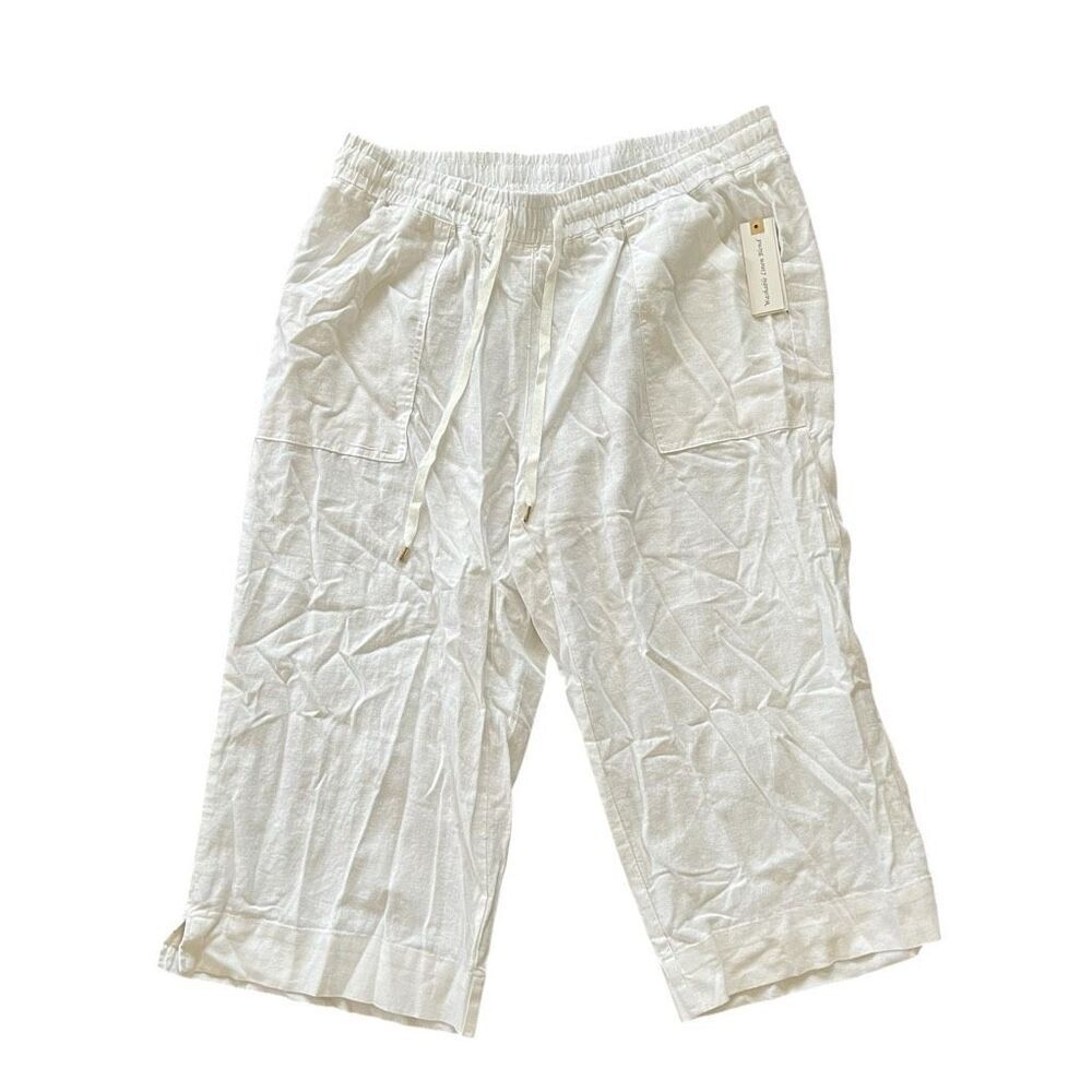 NWT LAND ‘N SEA Cream Washable Linen Blend Capris Size 1X